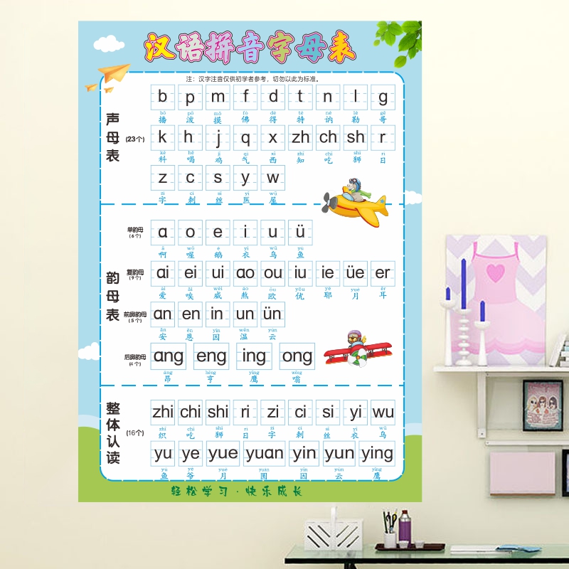 新品26个汉语拼音字母表墙贴学习神器教具一年级拼读全表声母韵母