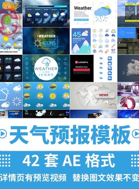 全球气候下雨气温电视台天气预报图标新闻开场片头AE模板视频素材