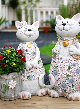 花园庭院创意动物卡通户外装饰花盆园林园艺猫咪摆件招财阳台布置