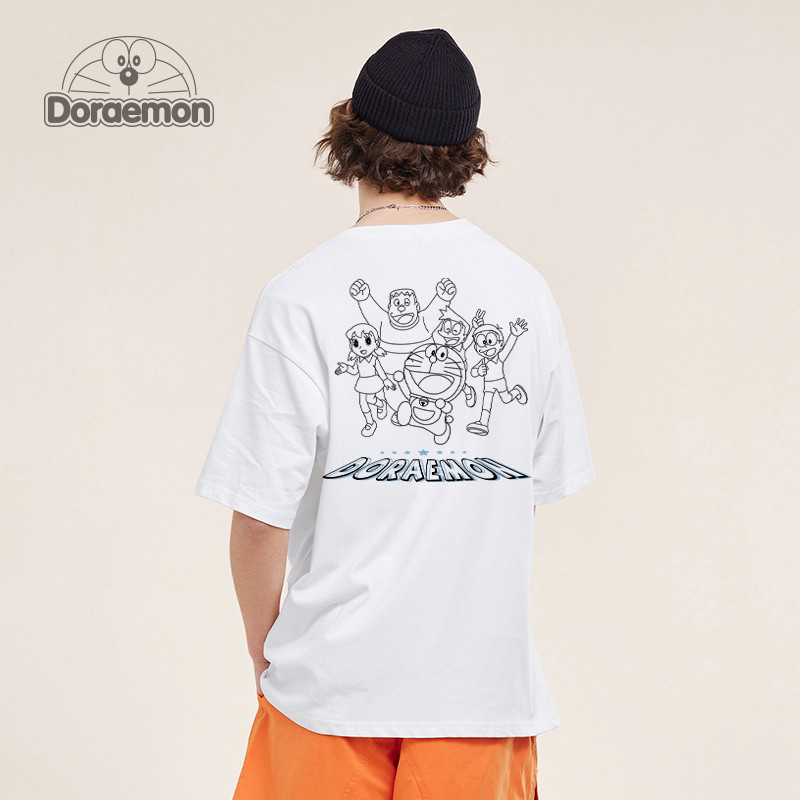 DORAEMON/哆啦A梦短袖T恤男2024新款夏季卡通漫画纯棉透气半截袖T