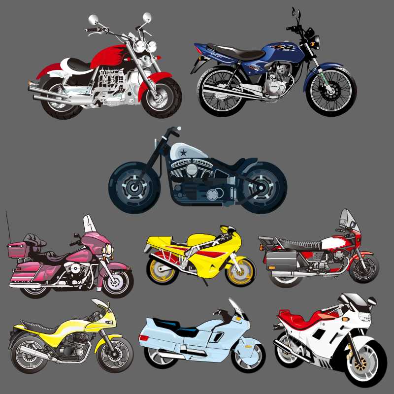 An沙雕动画都市源文件100多辆摩托车素材矢量摩托和免扣PNG图