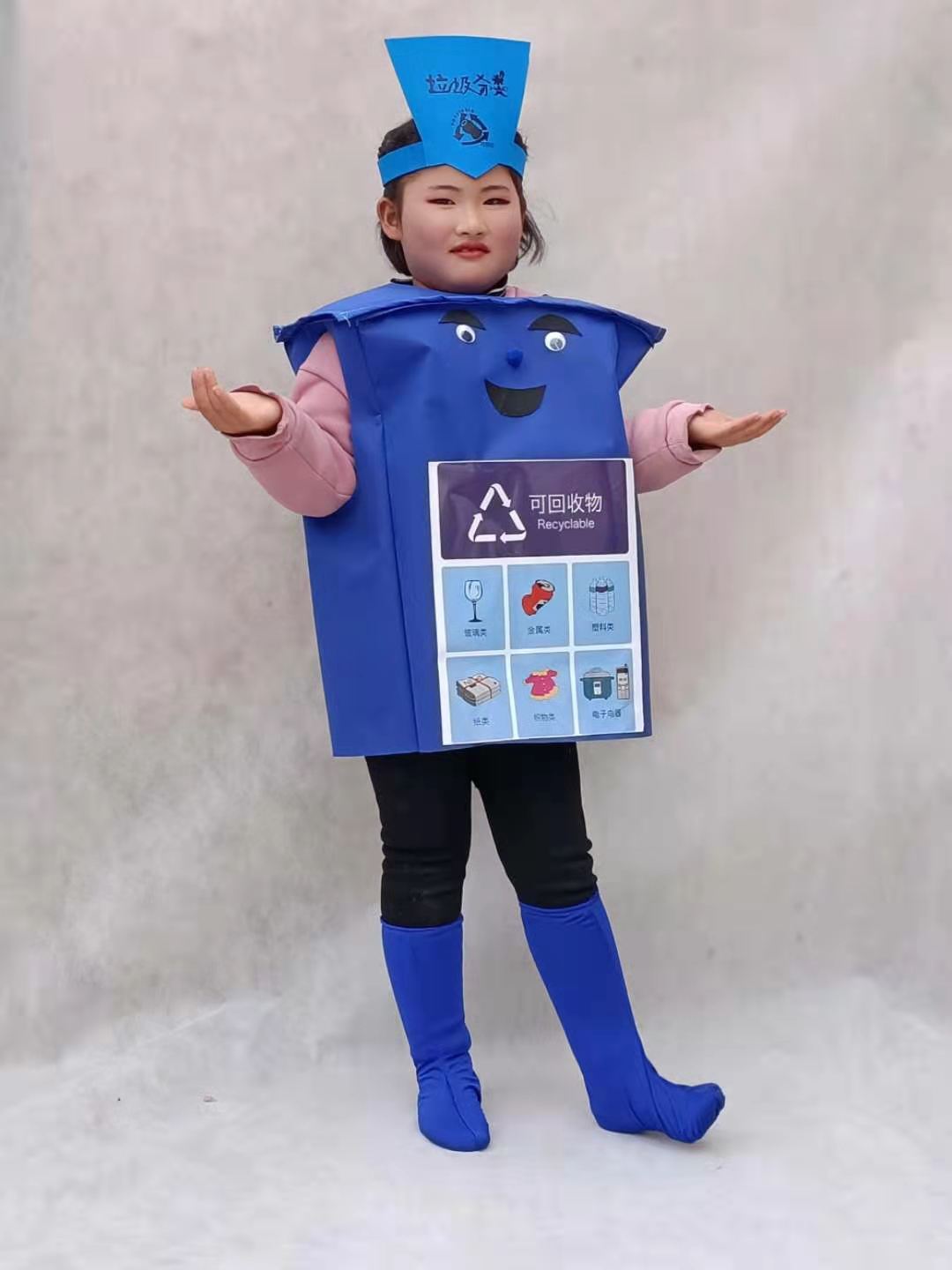 垃圾分类卡通玩偶服装四色有害垃圾桶表演道具衣服话剧演出道具服