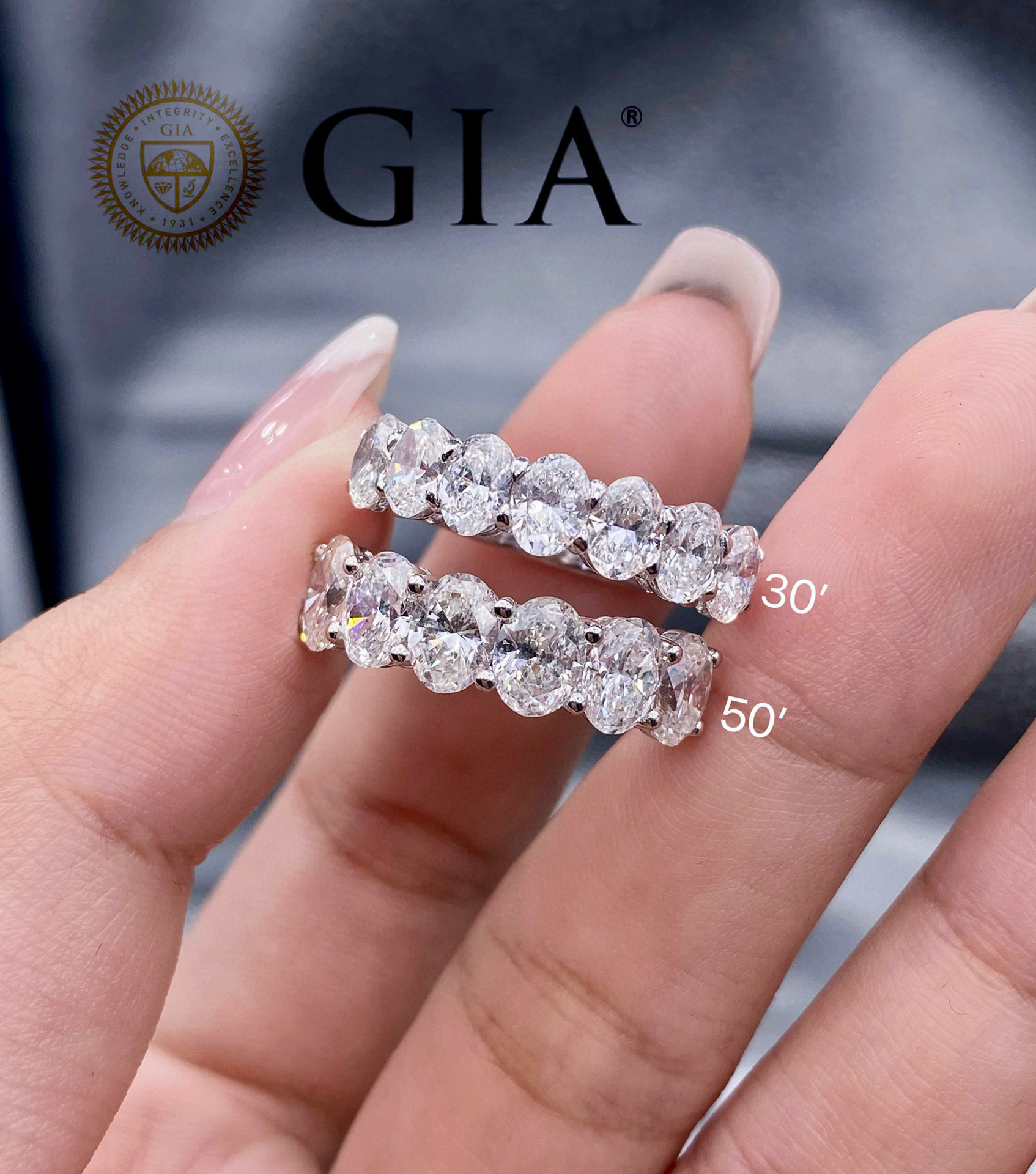 IGI培育钻石实验室钻石人工钻戒婚戒定制排戒椭圆钻石祖母绿切割