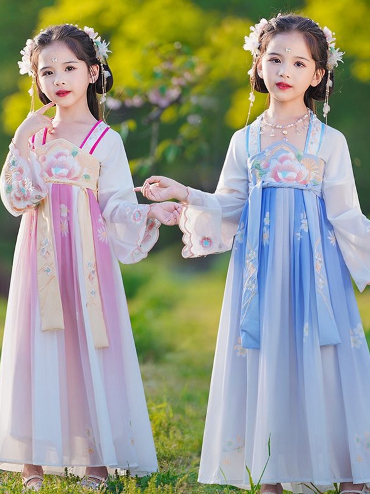春装古装中国风长袖女童汉服夏季小女孩公主裙子7服装古代10十岁9