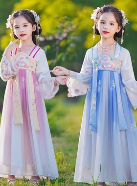 春装古装中国风长袖女童汉服夏季小女孩公主裙子7服装古代10十岁9