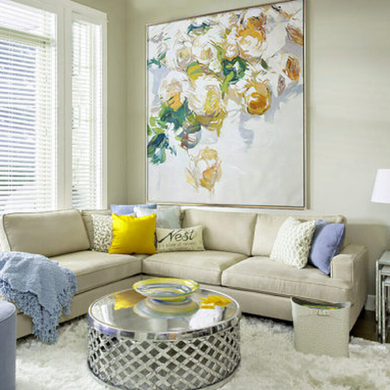 纯手绘l现代抽象油画装饰画法式客厅美式轻奢玄关挂画花卉高端