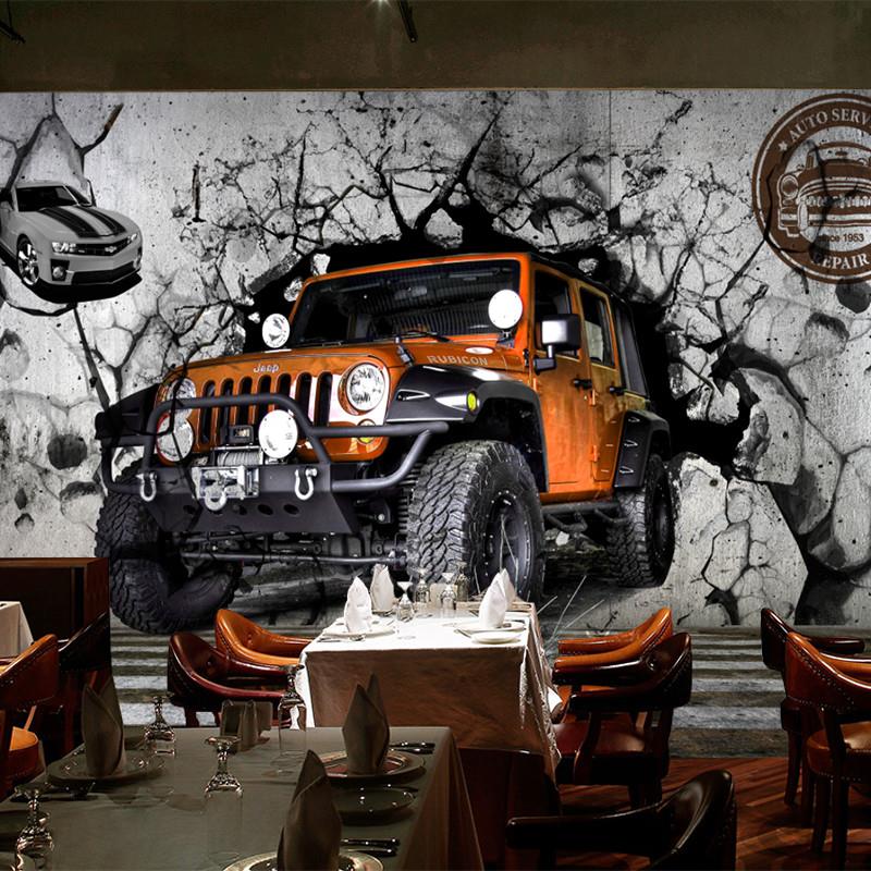 3d汽车主题壁纸ktv酒吧网咖饭店摩托车墙纸工业风烧烤店餐厅壁画