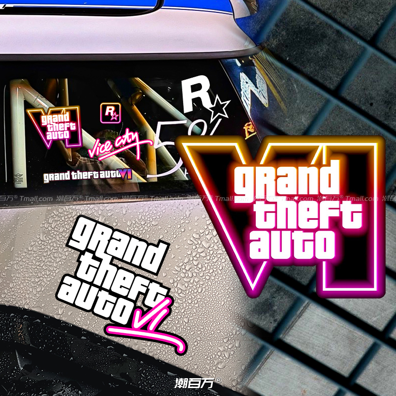 GTA6反光车贴R星猎车手游戏标志汽车改装贴纸摩托电动车身装饰贴