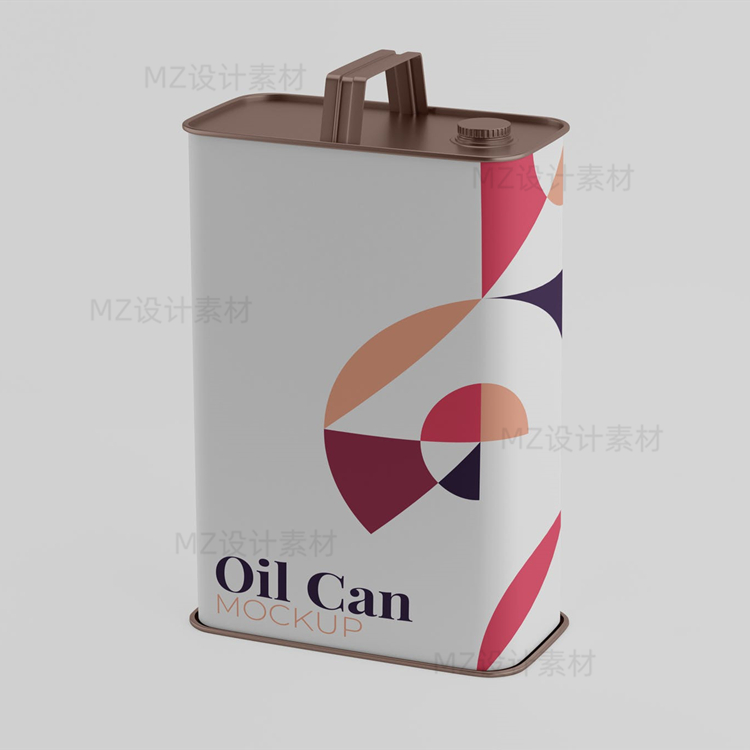 手提金属桶机油汽油桶润滑油铁桶vi效果PSD智能贴图样机设计素材