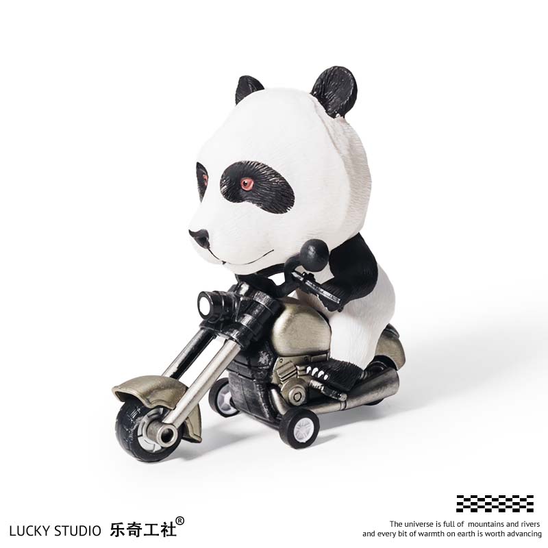 我趣！会骑摩托的大熊猫！熊猫骑摩托车惯性玩具车送男生创意礼物