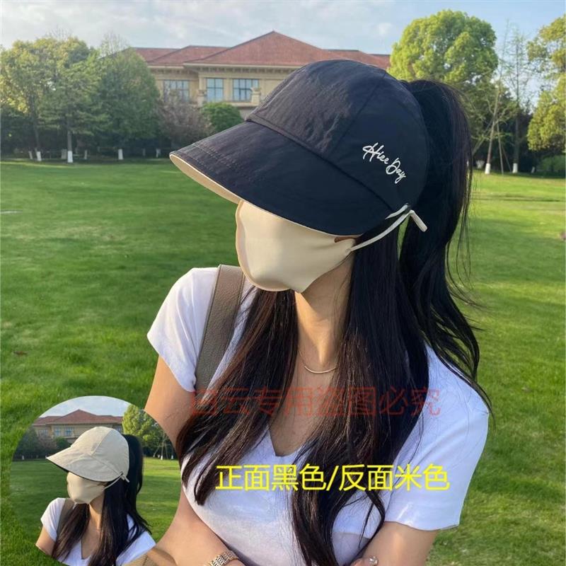 白云新款正反面可以带的夏日空顶鸭舌渔夫帽可挂口罩防晒防紫外线