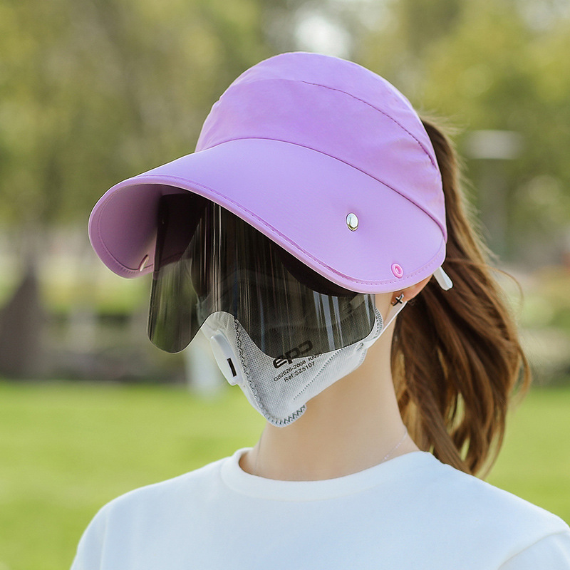 遮阳帽女防晒夏季防紫外线骑电动摩托遮脸带面罩镜片太阳帽子空顶