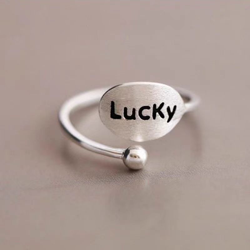 lucky字母开口戒潮冷淡风简约小众设计英文好运个性女戒指环