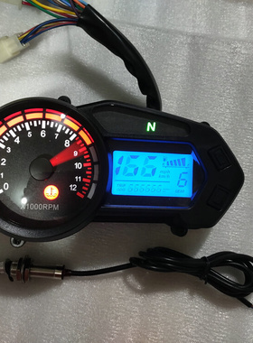 摩托裸把化油器车改装液晶仪表时速转速红蓝色可调6档水温油量表