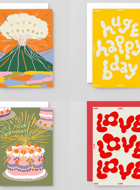 英国Wrap 生日贺卡 情侣进口创意卡片 表白花朵抽象艺术拼贴插画
