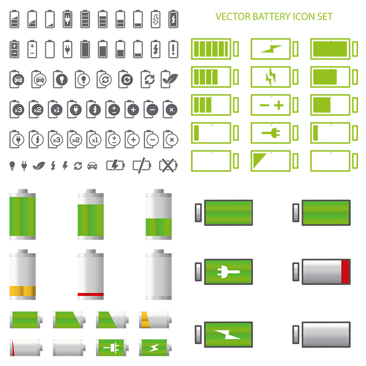 电池图标 电脑手机电源充电能量电量没电充满 AI格式矢量设计素材