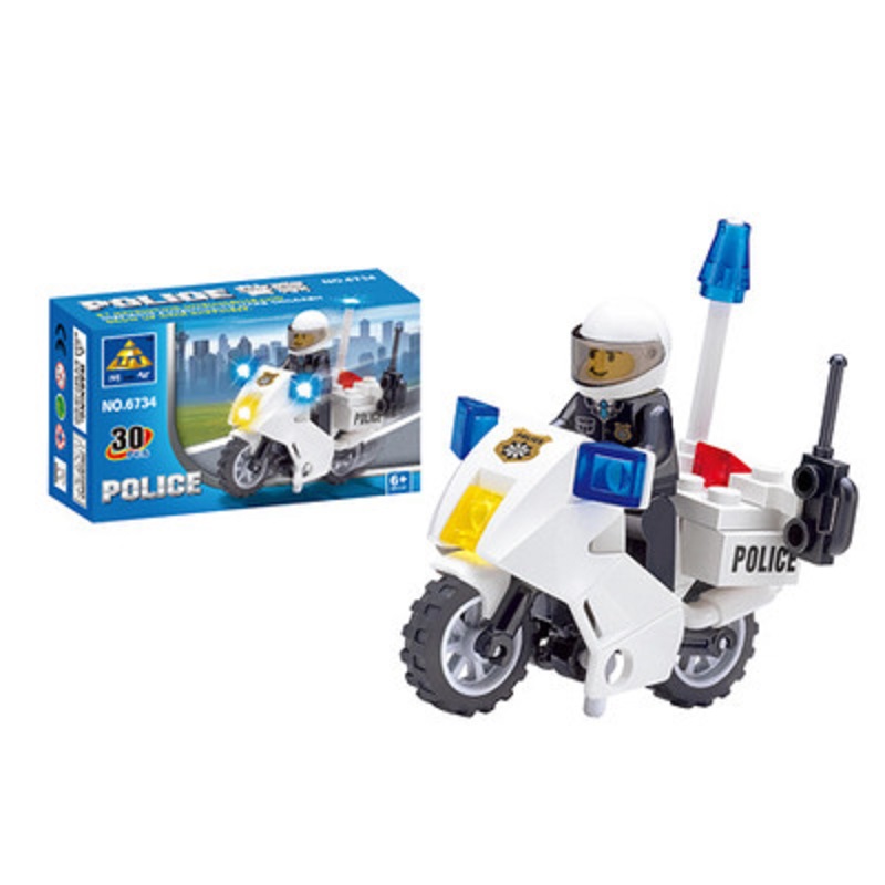 兼容乐高开智6734拼装玩具警察城市巡逻摩托车人仔小盒礼品积木