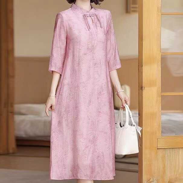 新中式夏季新款天丝高端女装轻国风唐装高级感改良旗袍提花连衣裙