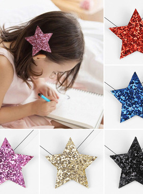 韩国儿童可爱公主布艺发卡亮片五角星星发夹小女孩边夹发饰头饰品