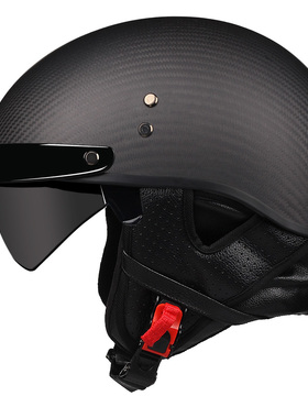 3C碳纤维复古哈雷电动摩托车头盔男女机车安全帽美式巡航半盔瓢盔