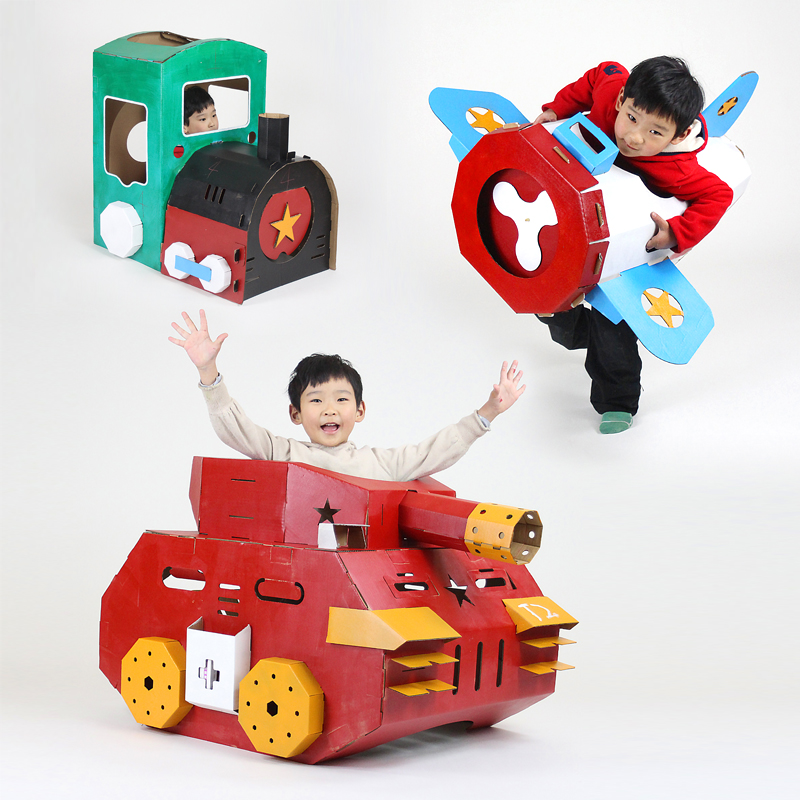坦克飞机纸壳纸箱手工diy幼儿园火车军事模型儿童超大纸板汽车