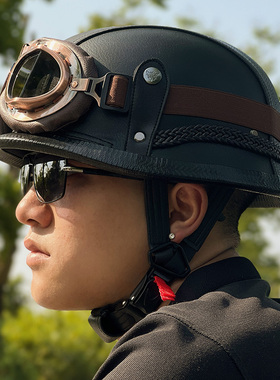 哈雷电动摩托车头盔德式钢盔男女复古半盔骑行瓢盔机车安全帽夏季