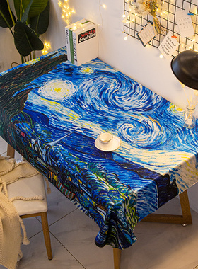 梵高绘画桌布油画美术教室画室地中海向日葵名画防水桌垫艺术台布