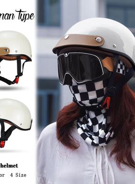 KLY日式复古摩托车机车半盔头盔适用于骑行瓢盔电动车安全帽四季