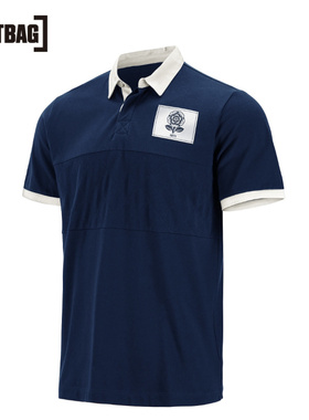 英格兰 橄榄球 标志图案 短袖 Pique Polo衫- 海军蓝