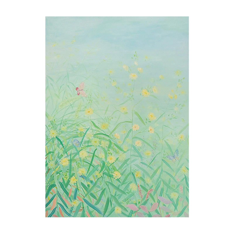 纯手绘油画抽象田园风景黄色花卉绿植客厅装饰画玄关蝴蝶肌理挂画