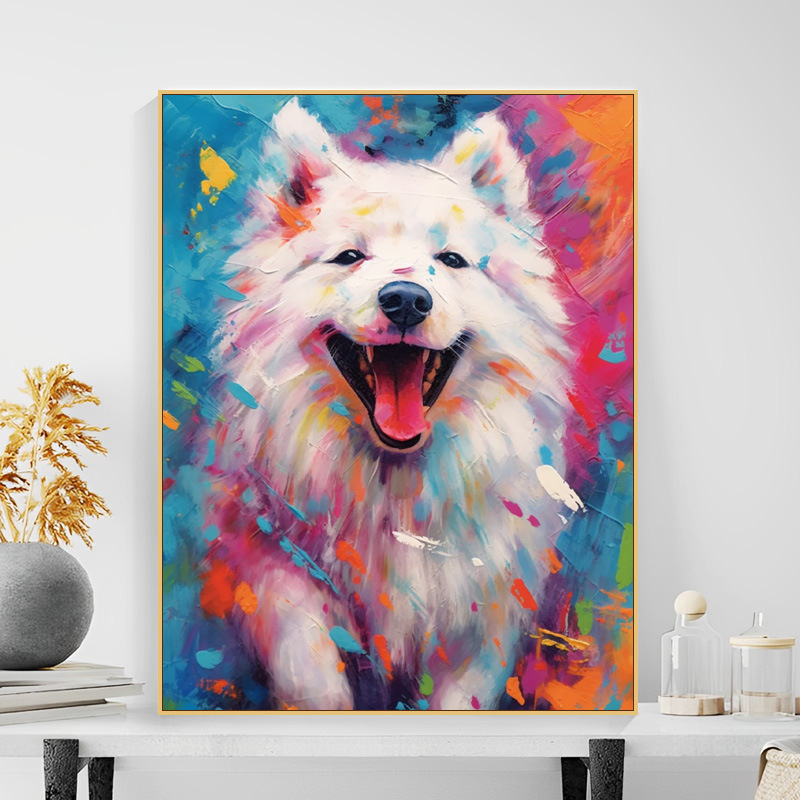 狗狗宠物画DIY数字油画柯基手绘挂画动物装饰画填充抽象简单绘画