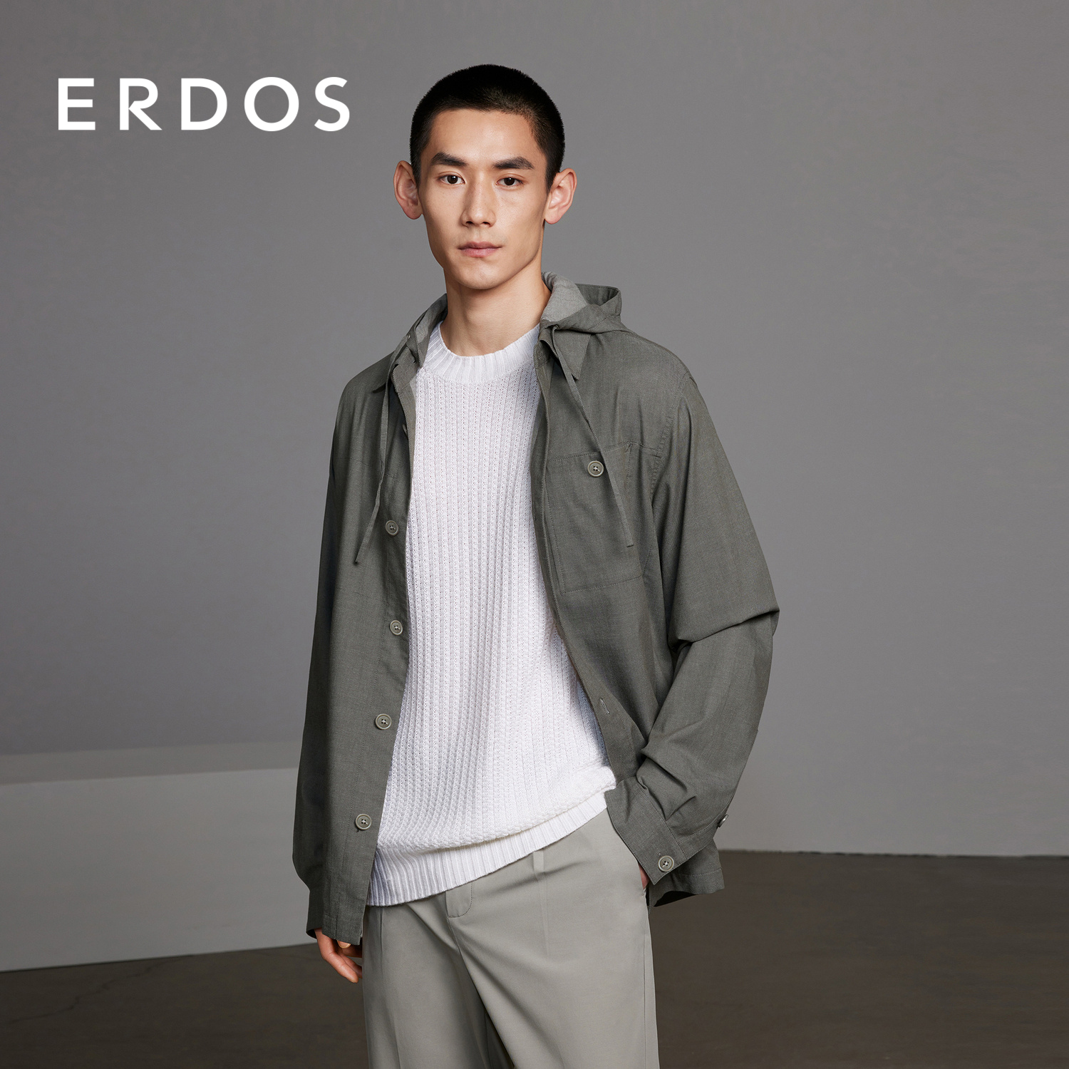ERDOS 轻装夹克男装24夏季新款棉涤混纺山系薄款挺括外套帽可脱卸