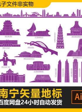 广西南宁地标建筑剪影城市旅游景点南宁标志AI矢量设计素材
