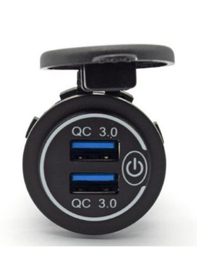 汽车改装智能快充USB双QC3.0带开关充电器带灯12-24V摩托车配件