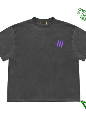 紫色印花小logo创意设计感cropped top英文字体图案宽松短袖T恤