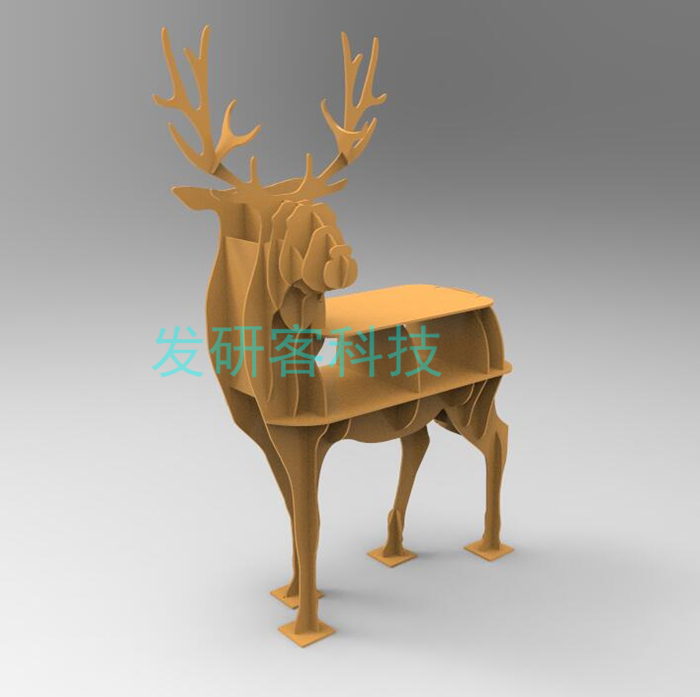 3D立体创意动物书架 线切割激光雕刻CAD电子矢量图纸素材  麋鹿