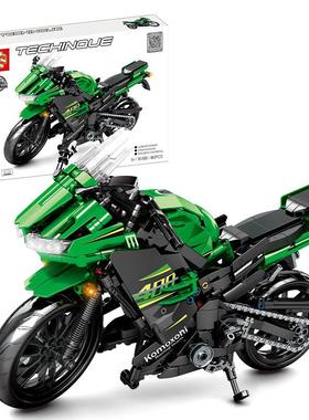 摩托车积木玩具拼装模型川崎高难度成年h2系列机车r男孩礼物成人