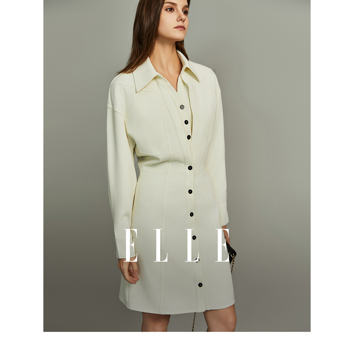 ELLE法式设计感时尚衬衫连衣裙女2023冬装新款垂坠感高端精致裙子