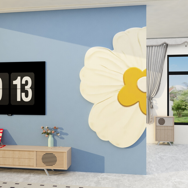 客厅电视机背景墙壁面装饰品挂件2024新款花瓣向日葵贴画自粘立体