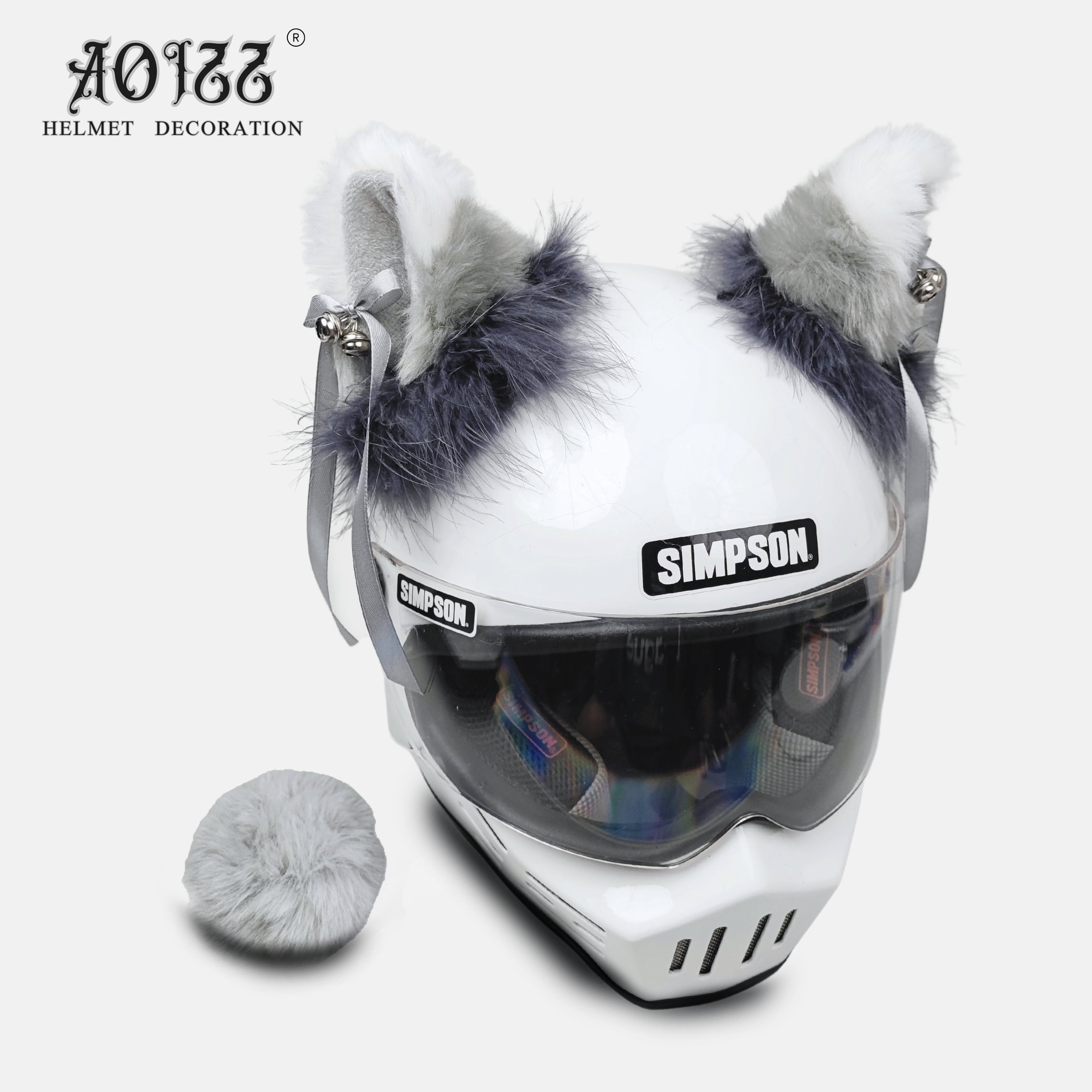 高级灰渐变摩托电动车头盔装饰猫耳朵装饰可拆卸网红机车滑雪冰球