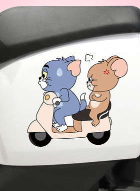 猫和老鼠电动车贴纸装饰可爱创意个性汽车划痕遮挡贴画摩托车防水