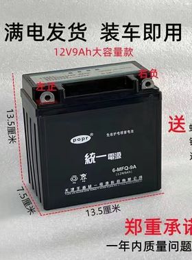 燃油三轮车110/125/150/175宗申福田免维护蓄电池12V9A干电瓶