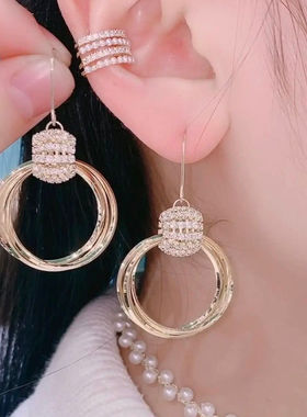 2023新款潮网红银针个性时尚气质女神多层耳圈高级感水钻韩国耳环
