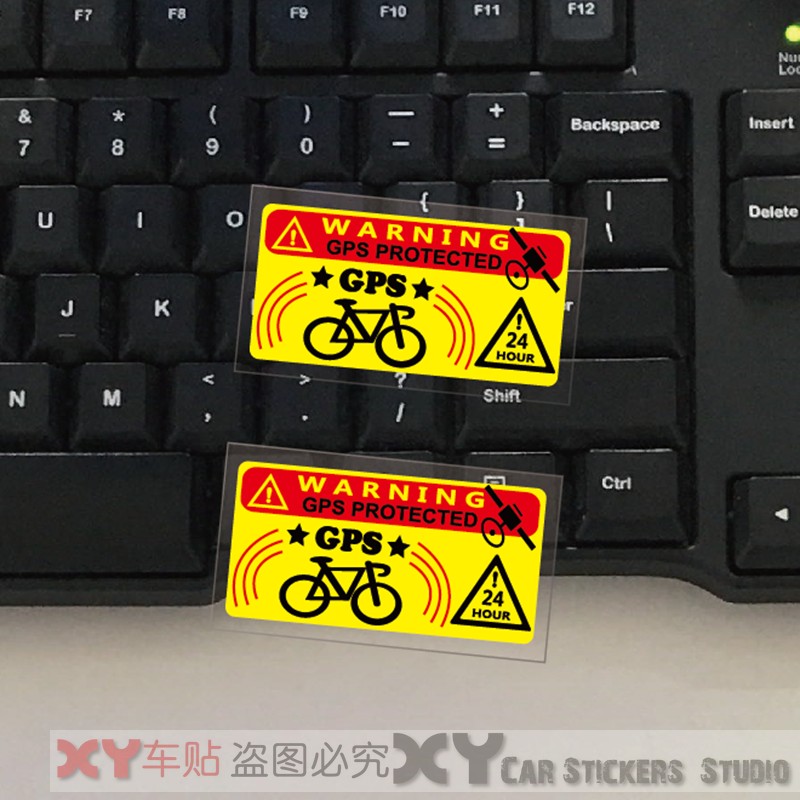 XY車贴 GPS跟踪警告标志贴花 自行车防盗安全提示贴纸 防水反光