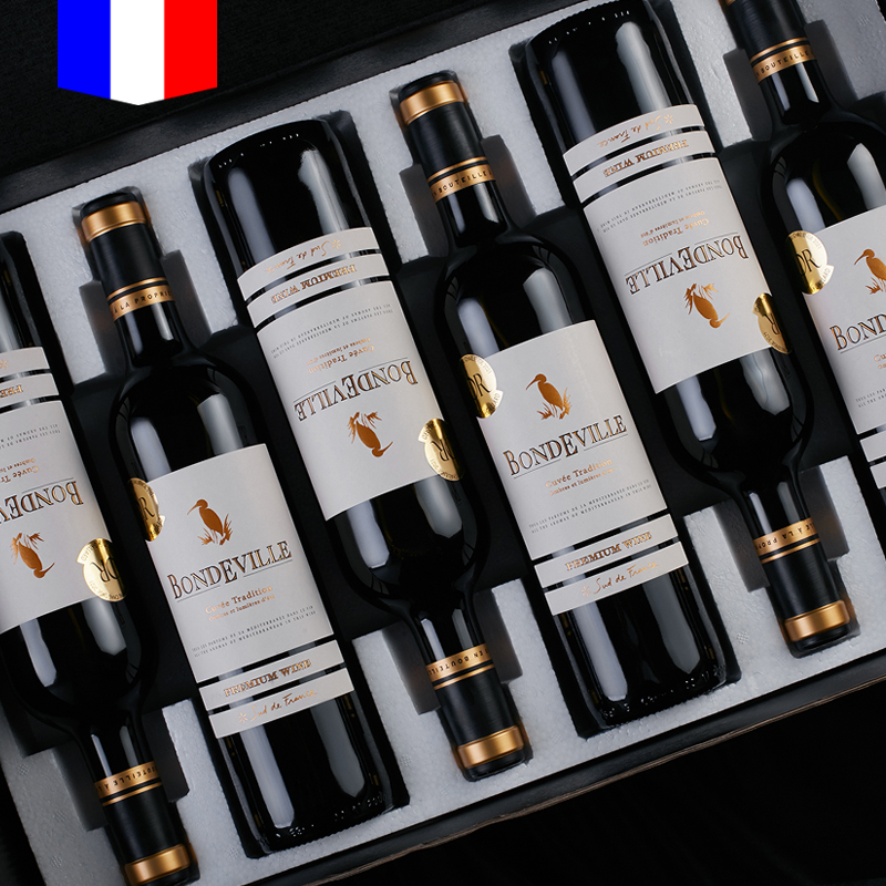 红酒整箱法国原瓶原装进口微甜半干红葡萄酒官方正品6支礼盒装