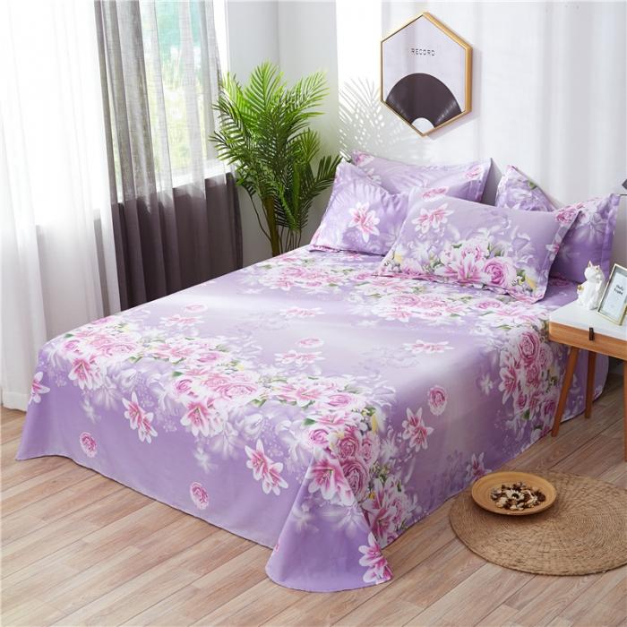 全棉斜纹学生宿舍双人床单独枕套纯棉养敬老院床上用品爱的花海紫