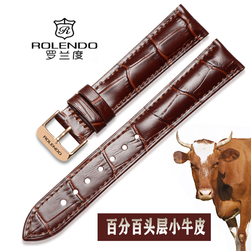 罗兰度（ROLENDO手表带商务时尚 优质牛皮防水柔软真皮手表带男女
