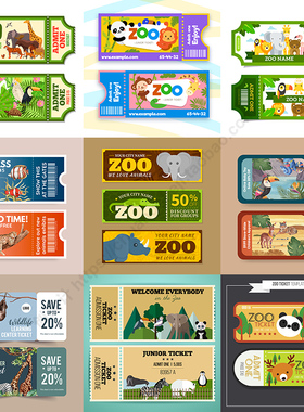 动物园门票模板 卡通手绘儿童优惠券入场券 AI格式矢量设计素材