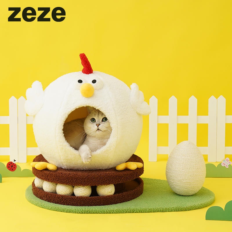zeze小鸡猫窝冬季保暖封闭式猫咪窝转盘玩具一体四季通用宠物用品