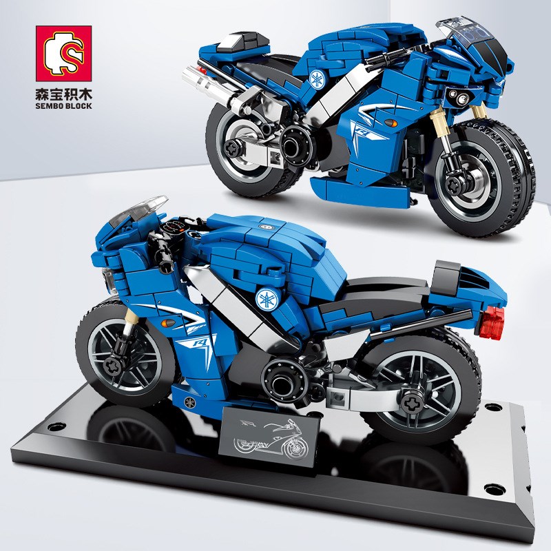 森宝积木中国玩具儿童益智力拼装摩托车男孩拼插摩托组装汽车模型
